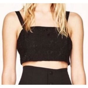 Zara Womens Floral Lace Crop Top Boho Summer Vacation Casual Black Size Medium